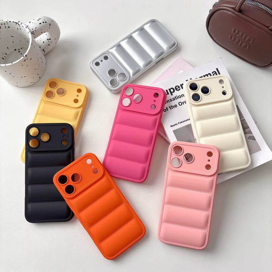 Stoßfeste Silikon Daunenjacke für Apple iPhone 11 bis iPhone 17 Pro Max, weiche Puffer-Schutzhülle für den Winter, bunt - Bild 2
