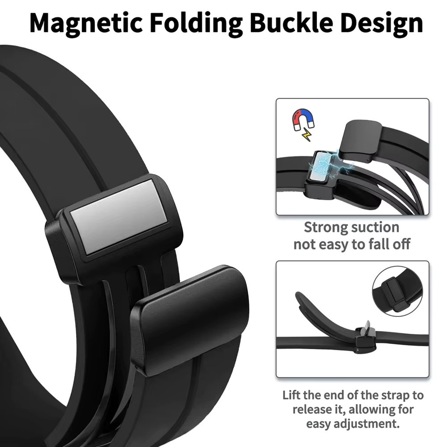 Huami Uhrenarmband Silikon, Magnetische Faltschließe, Schwarz, 20mm 22mm - Bild 3