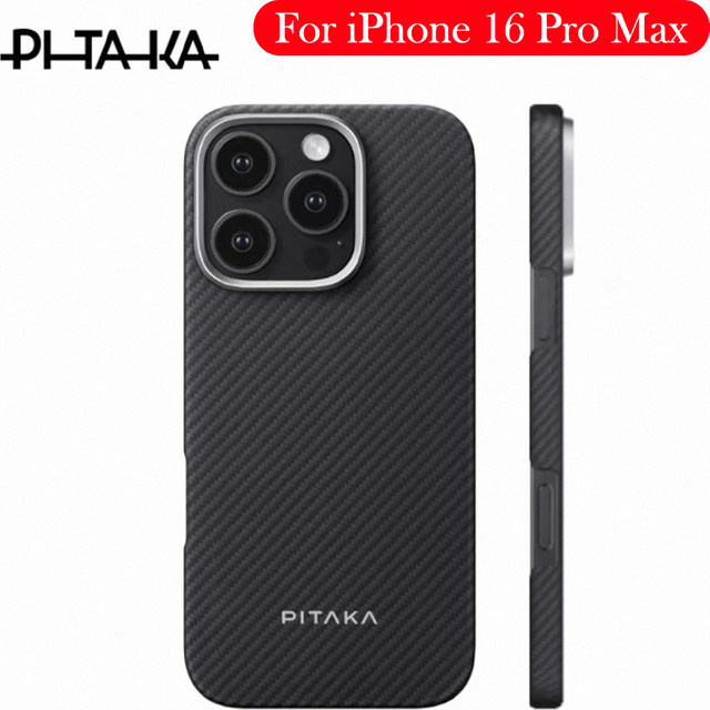 PITAKA Schutzhülle für iPhone 16 Pro Max mit Kohlefaser-Rückseite in Schwarz - Bild 1