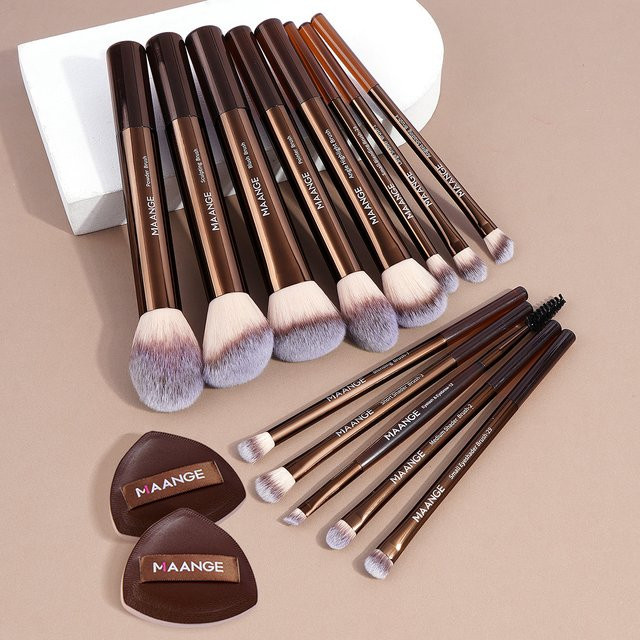 MAANGE Make-up-Pinsel-Set, 13-teilig, synthetische Haare, mit 2 Luftpolster-Puffs - Bild 1