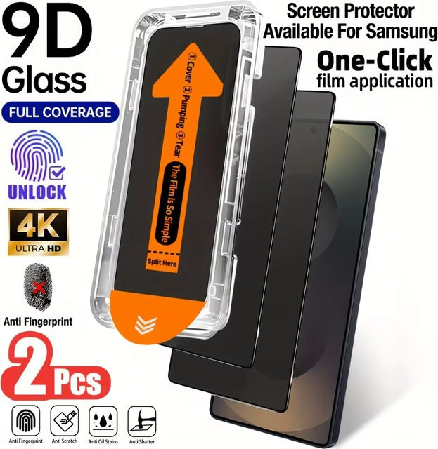 2-teiliges Set Staubfreie Displayschutzfolie aus gehärtetem Glas für Samsung Galaxy S26 S25 S24 S23 S22 S21 Plus Ultra in Transparent mit Privatsphäre-Funktion - Bild 1