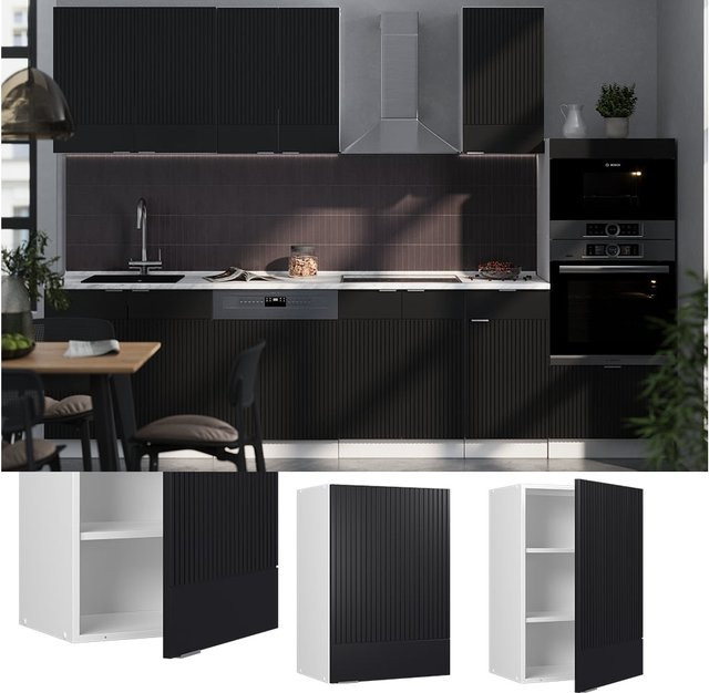 Vicco Hängeschrank Fame-Line Küchenschrank Weiß Schwarz gestreift mit Soft-Close-Scharnieren und Regalböden Breite: 50 cm - Bild 1