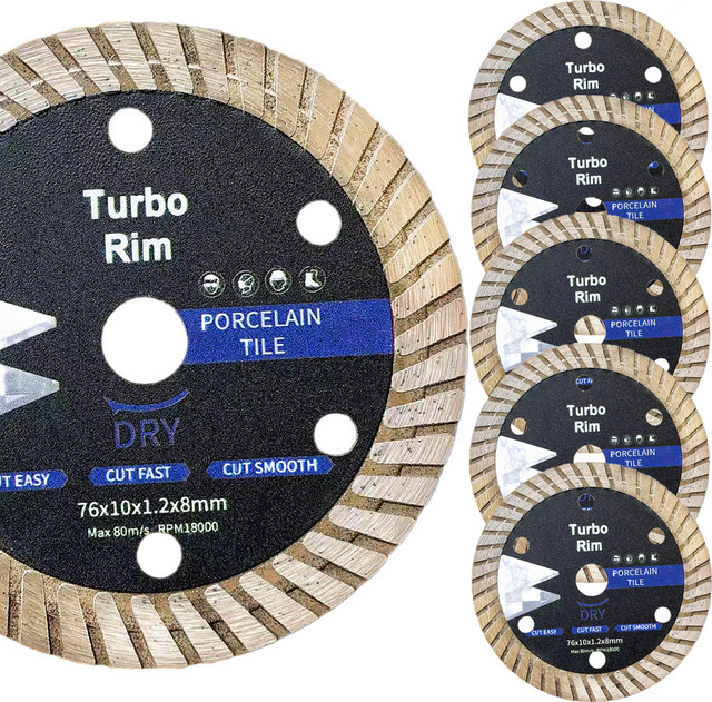 RSMXYO Diamant-Trennscheibe für Fliesen und Keramik, Turbo-Sägeblatt mit 76 mm Durchmesser und 10 mm Bohrung - Bild 1