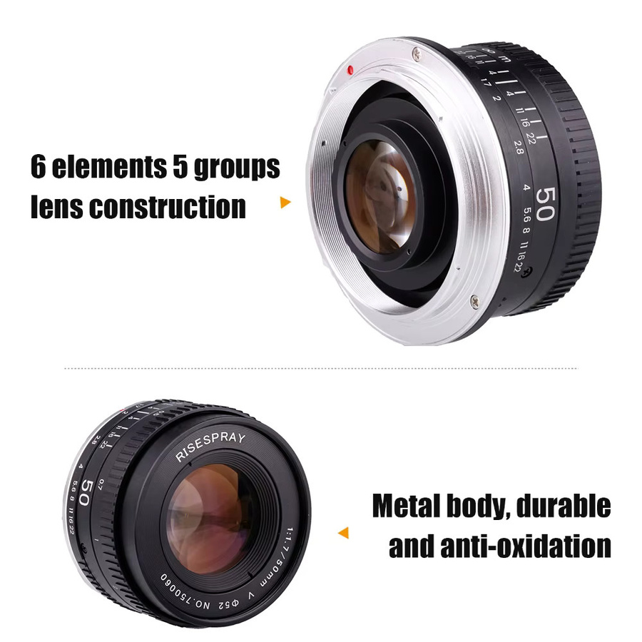 RISESPRAY 50mm F1.7 Metall-Objektiv für Vollformat, Standard-Prime-Objektiv mit großer Blende und manueller Fokussierung, Farbe: Schwarz, Kompatibel mit Canon EOS EF, M42 und Nikon F SLR-Kameras - Bild 4