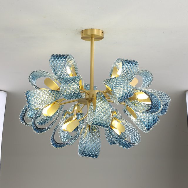 ZIMULONG LED Hängelampe Blaue Blume in Blau und Gold/Messing für Wohnzimmer und Esszimmer - Bild 1