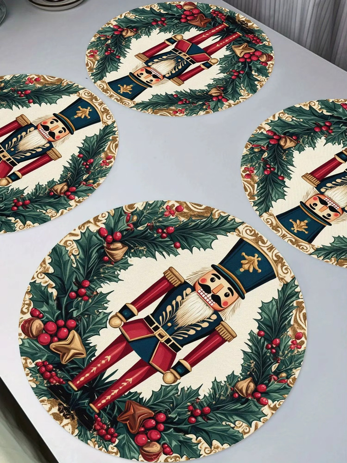 VIKAMA 4-teiliges Weihnachts-Tischset mit Nussknacker-Design für Feiertags-Tischdekorationen - Bild 4
