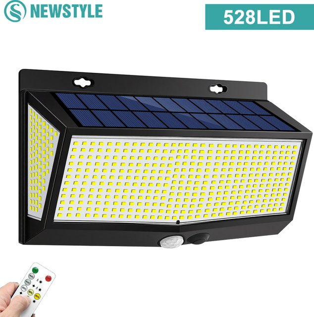 Solar-LED-Wandleuchte mit 528 SMD-LEDs und Bewegungssensor in Schwarz, wasserdichte Solar-Flutlichtleuchte für Garten und Hof mit 3 Beleuchtungsmodi und modernem Design - Bild 1