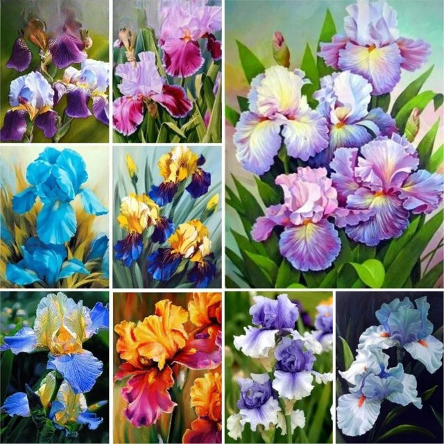 NUOYING 5D Diamantmalerei Set Blaue und violette Iris Blumen Diamantmosaik mit runden Steinen für Heimdekoration - Bild 1