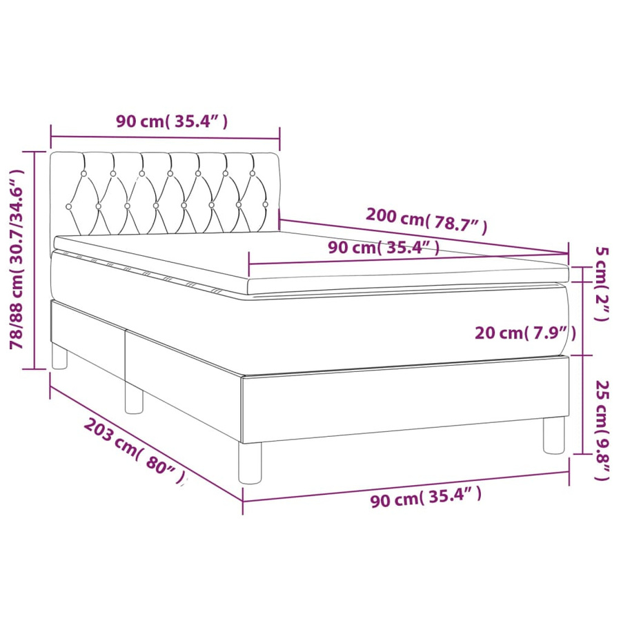 vidaXL Boxspringbett mit Matratze Dunkelgrau B/T/H: 90 x 200 x 88 cm - Bild 3