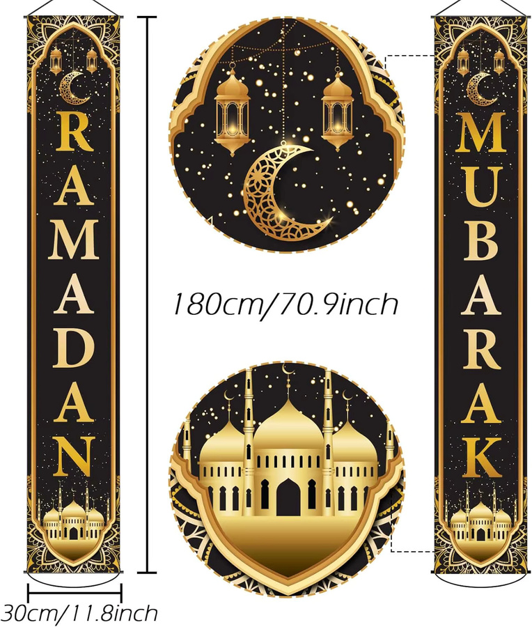 VIKAMA Ramadan Mubarak Banner Set als hängender Hintergrund für Innen- und Außenpartys mit orientalischem Design, B/H: 180 x 30 cm - Bild 3