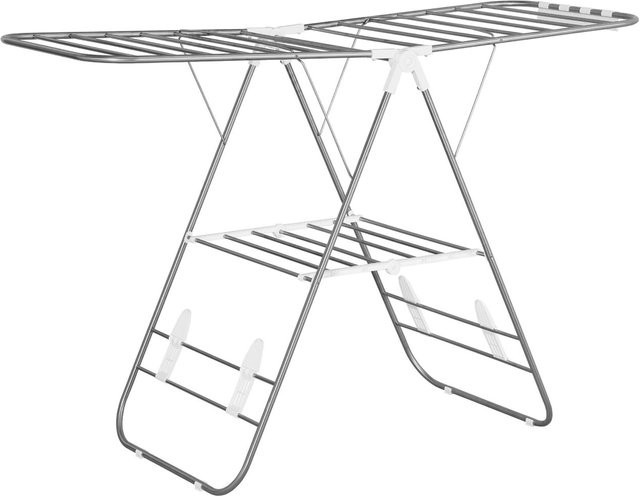 HOMCOM Faltbarer Wäscheständer mit Flügelarmen aus Edelstahl und Kunststoff, Silber/Weiß, B/H/T: 148 x 98 x 60,5 cm - Bild 1