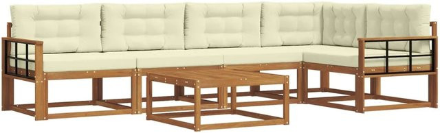 vidaXL Outdoor-Sofagarnitur 6-teilig aus Akazienholz in Natur mit Cremefarbenen Kissen im L-Shape Design - Bild 1