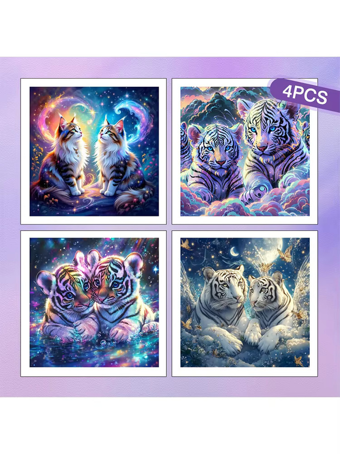 HUACAN Diamantmalerei Set Tiger Tier Motiv mit vollen runden Steinen in Multicolour, 4er Pack - Bild 3