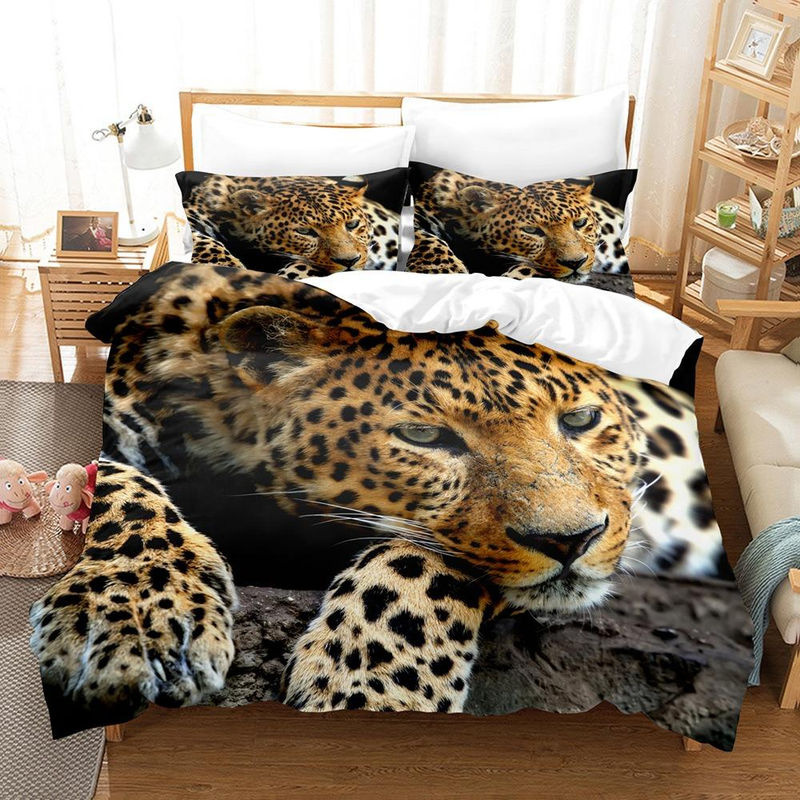 JMG Household Supplies Leopard Bettwäscheset aus Mikrofaser, 2-3-teiliges Set mit Bettbezug und Kissenbezug, Mehrfarbig Schwarz, B/H: 173 x 218 cm - Bild 2