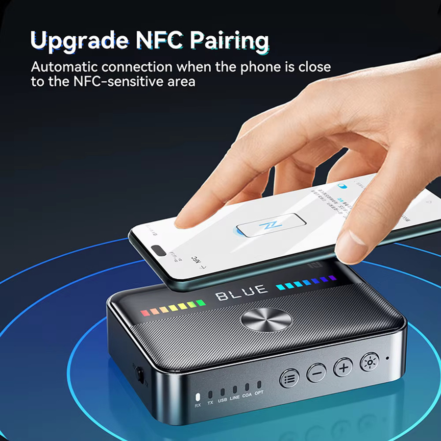 Kebidu Bluetooth 6.0 Audio Adapter mit NFC, Wireless Receiver und Sender, DAC Konverter mit Koaxial- und Optischem Anschluss, Schwarz - Bild 3
