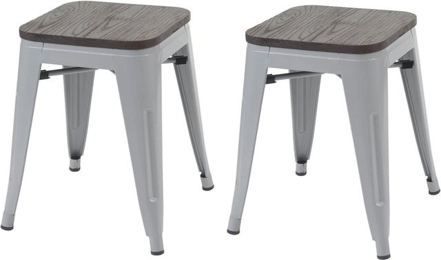 PROREGAL 2er-Set Hocker im Industrial-Design mit Ulmenholz-Sitzfläche und Metallgestell, Grau/Braun, stapelbar - Bild 1