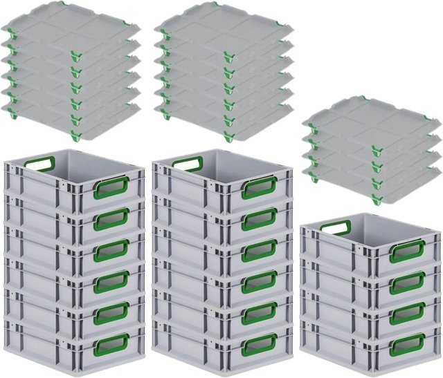 PROREGAL Spar Set 16x Eurobox Nextgen Color in Grün mit Auflagedeckel und Schiebeschnappverschlüssen, H x B x T: 12 x 30 x 40 cm - Bild 1