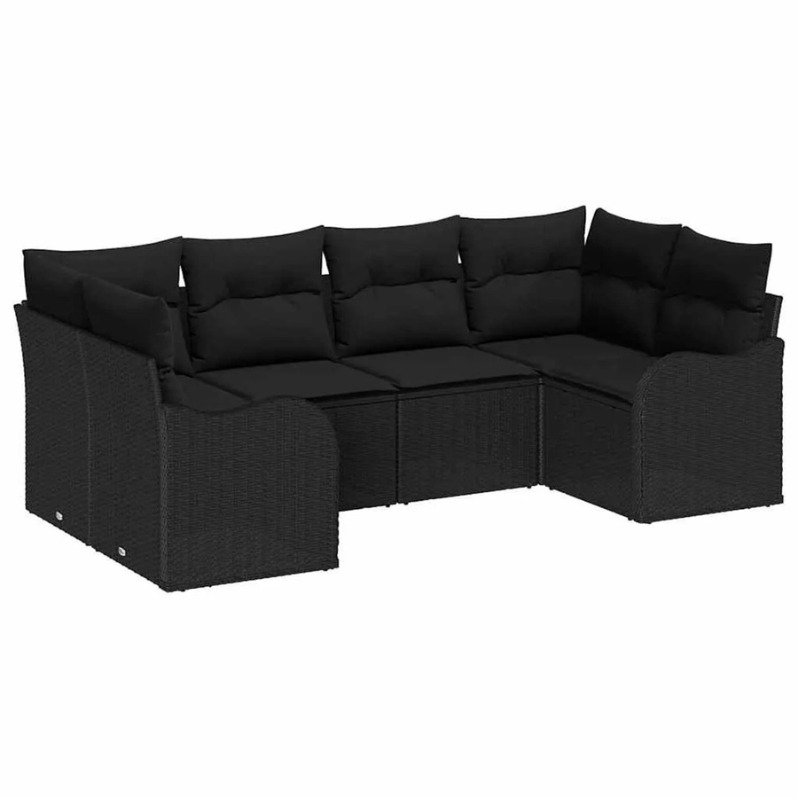 vidaXL Garten-Sofa-Set aus Poly-Rattan in Schwarz mit Kissen und Armlehnen, 6-teiliges L-Shape Lounge-Set mit UV-beständigen Polsterkissen - Bild 2