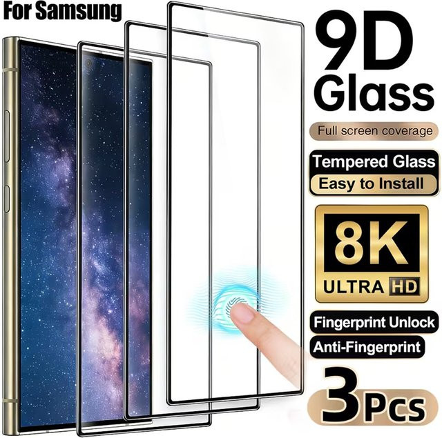 HD Displayschutzfolie aus gehärtetem Glas für Samsung Galaxy S26 Ultra, S26 Plus, S26, S25 Edge, S25 Plus, S24 Ultra, S24 und S23 in Transparent - Bild 1