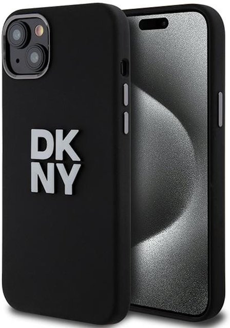 DKNY Liquid Silikon Metall Logo Case mit MagSafe für Apple iPhone 15, 14 und 13 in Schwarz - Bild 1
