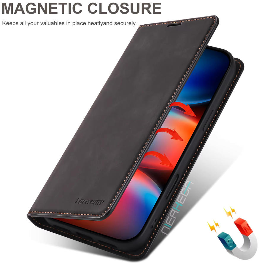 Magnetische Flip-Ledertasche für iPhone 11 bis iPhone 17 Air mit Kartenfach in Schwarz - Bild 2