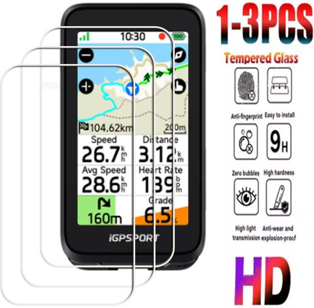 IGPSPORT Displayschutzfolie aus gehärtetem Glas, transparent, passend für BSC 300, 300T, 100, 100S, 200, 200S, BSC100 Max, iGS800 und BiNavi Air - Bild 1