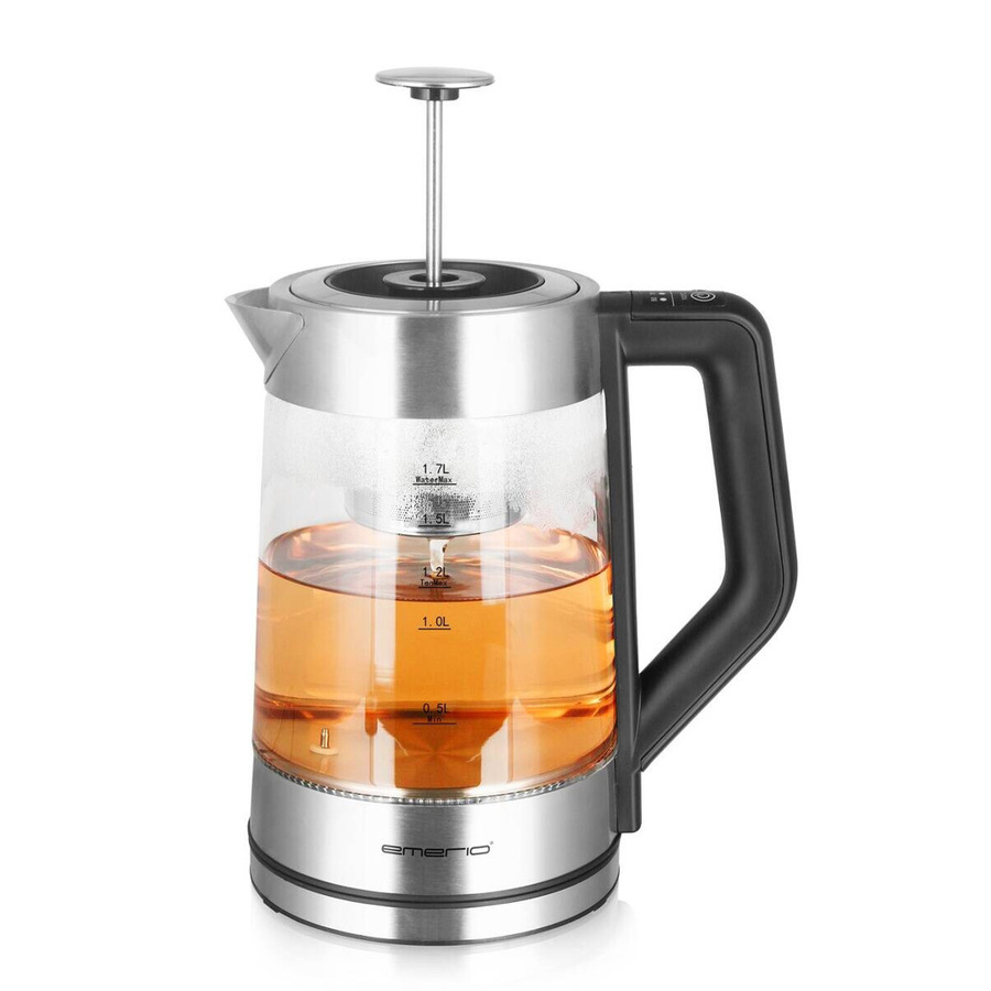 Emerio Wasserkocher WK-122730 mit Glaskörper und Edelstahlfilter, Silber/Schwarz/Transparent, 1,7 l, B/H/T: 15 x 27 x 15 cm - Bild 2