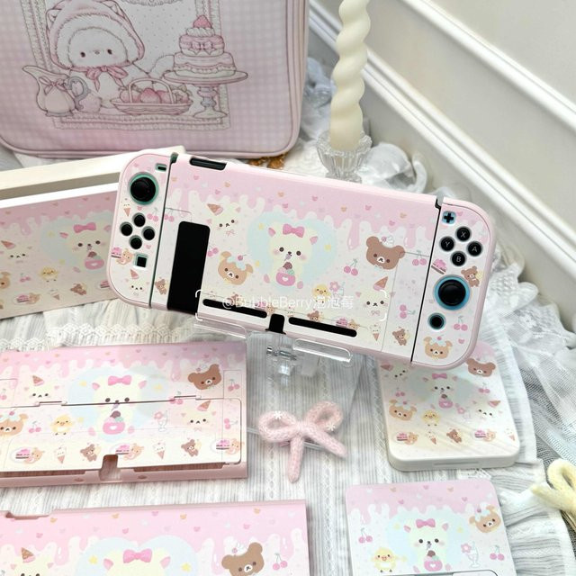 Cartoon Schutzhülle in Pink für Nintendo Switch, Switch OLED und Switch Lite inklusive Joy-Con Dock-Abdeckung - Bild 1