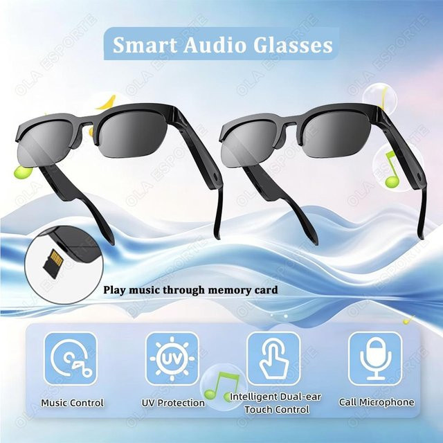 HT30 Smartglasses, Sonnenbrille, Unisex, Vollrand, rechteckig, schwarz, Kunststoff - Bild 1
