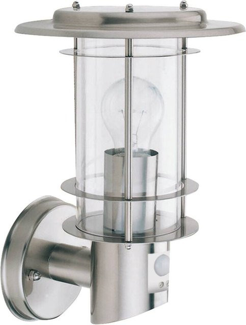 Edgeware Wandaußenleuchte mit Bewegungsmelder in Silber und Transparent, B/H/T: 18 x 32 x 22 cm - Bild 1
