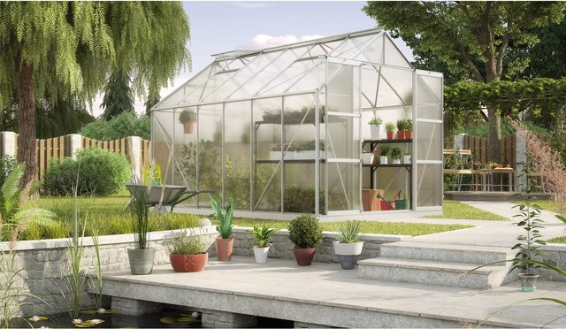 Vitavia Gewächshaus Uranus 9900 in Silber mit 9,9 m² Fläche und 6 mm Polycarbonat-Verglasung - Bild 1