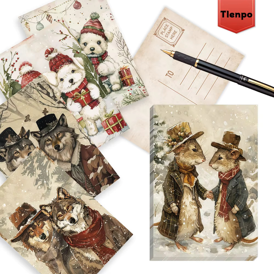 32-teiliges Weihnachts-Postkarten-Set mit Hunde- und Katzen-Designs in Mehrfarbig, hochwertige Sammelkarten aus Papier - Bild 2