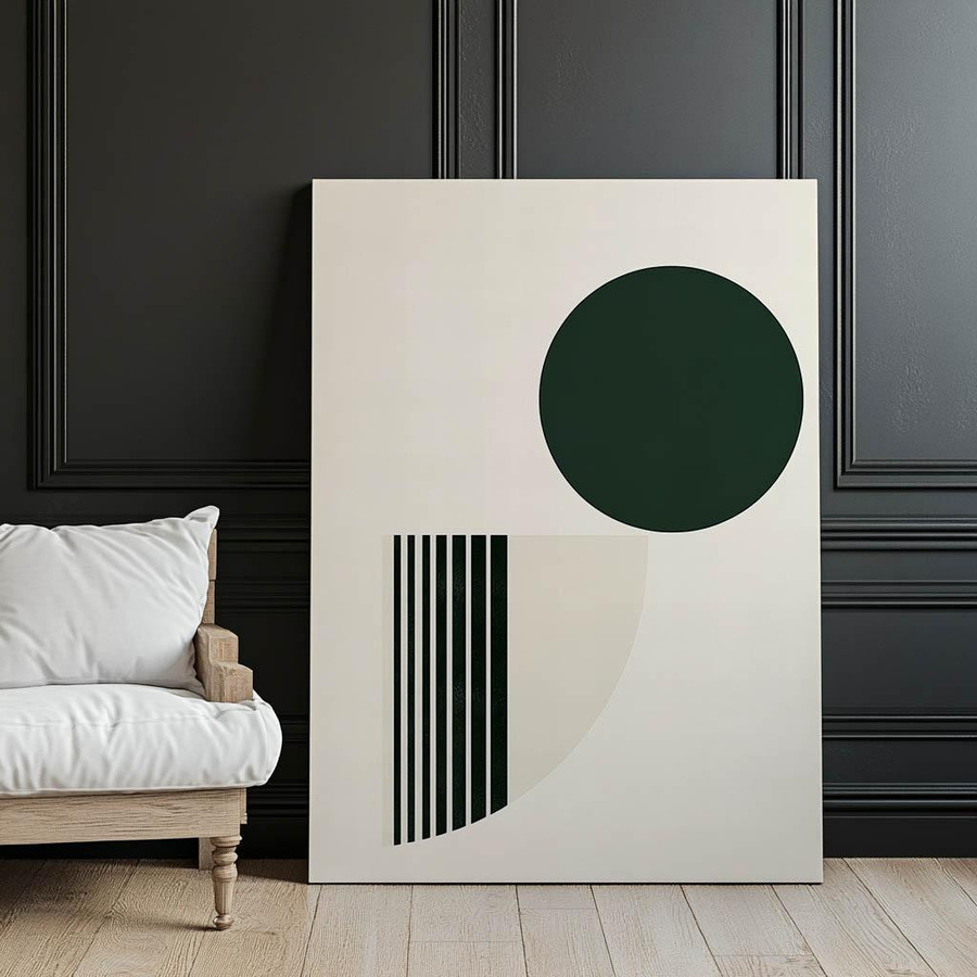 Abstrakter Grüner Kreis Wandbild von iKable in Grün und Weiß mit goldenem Aluminiumrahmen, Breite: 50 cm, Höhe: 70 cm - Bild 3