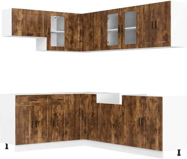 vidaXL Küchenschrank-Set Porto aus Holzwerkstoff und Glas in Räuchereiche, 11-teilig - Bild 1