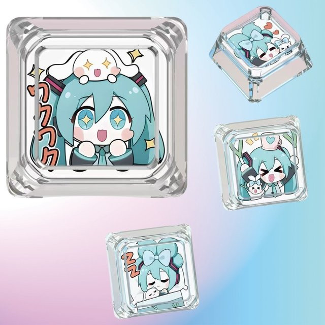 Bandai Anime Hatsune Miku Puppe Transparente Tastenkappe für Mechanische Tastaturen mit Kreuzstiel - Bild 1