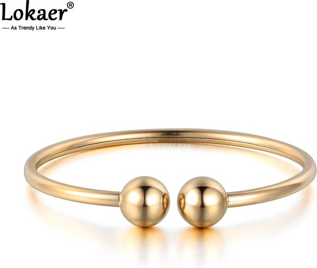 Lokaer Armband Doppel Ball Offene Manschette, Edelstahl, Gold, Damen - Bild 1