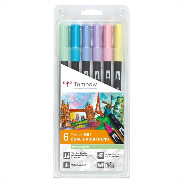 Tombow ABT Dual Brush Pen Set in Pastellfarben, 6er Set, Mehrfarbig - Bild 1