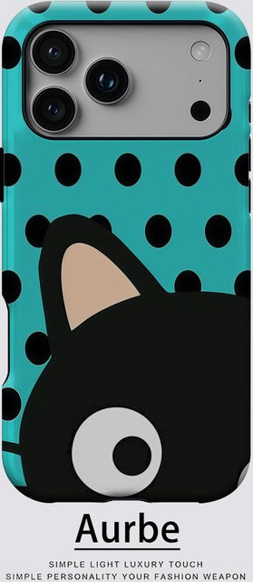 Aurbe Matte 2-in-1 MagSafe Hülle mit Film für iPhone 17 16 15 14 Plus Pro Max, Stoßfeste Hartschale, Türkis Polka Dot Katzen-Design - Bild 1