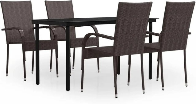 vidaXL 5-teilige Garten-Essgruppe aus PE-Rattan und Glas in Braun und Schwarz - Bild 1