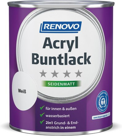RENOVO Acryl-Buntlack für Holz, Weiß, seidenmatt, 0,75 l - Bild 1