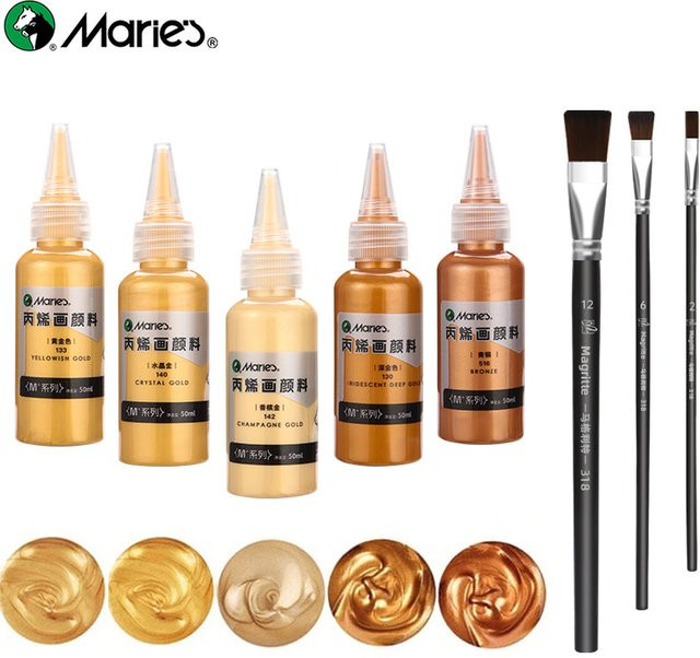 Marie 8-teiliges Perlglanz-Acrylfarben-Set in Multicolour mit 5 schillernden Metallic-Glanz-Farben und 3 Pinseln, 50 ml pro Farbe - Bild 1