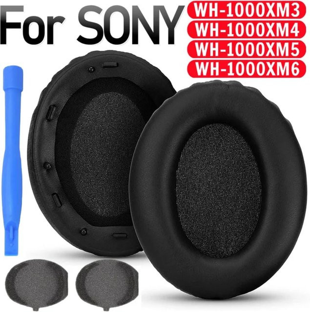Ersatz-Ohrpolster aus Protein-Leder und Schaumstoff für Sony WH-1000XM6 WH1000XM5 WH 1000 XM4 XM3 Over-Ear Kopfhörer in Schwarz - Bild 1