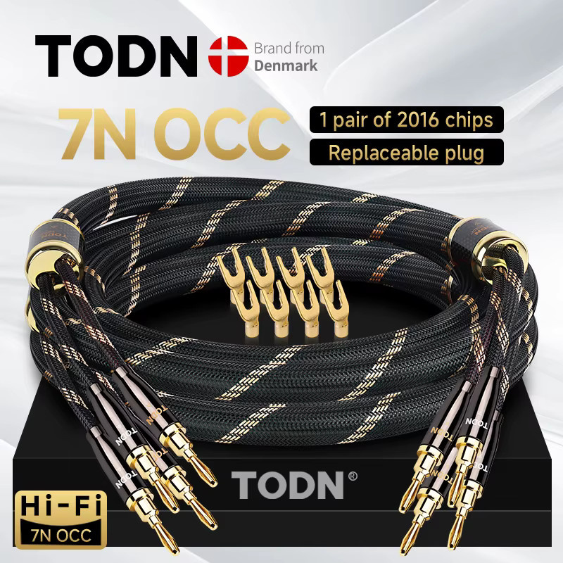 TODN Lautsprecherkabel Set, 1 Paar HIFI Audio Kabel aus 7N OCC mit austauschbaren Bananensteckern und Y-Steckern, Schwarz - Bild 2
