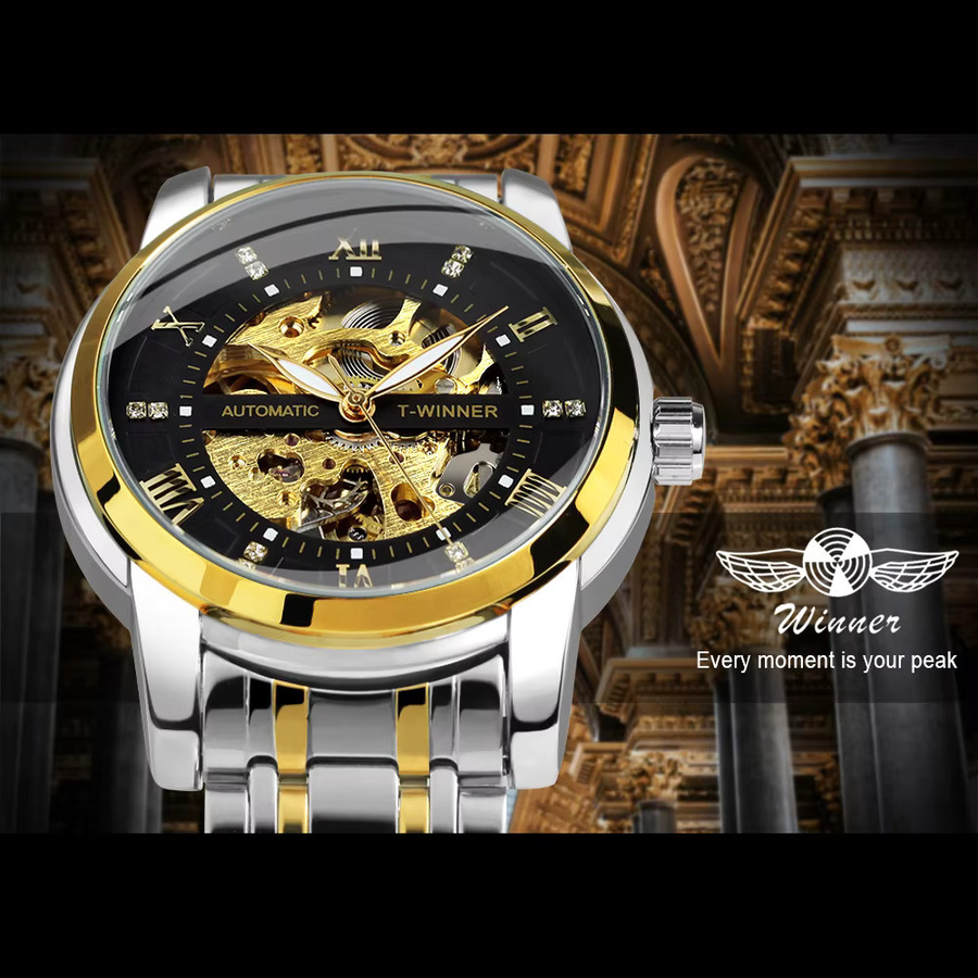 WINNER Armbanduhr Automatik, Edelstahl, Zirkonia, Kristall, Herren - Bild 2