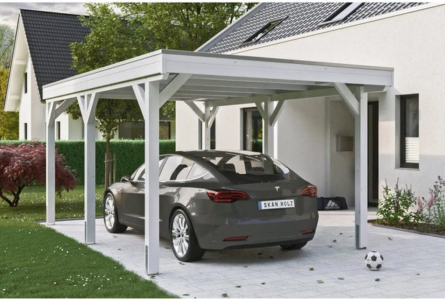 Skan Holz Carport Grunewald aus Fichten-Leimholz mit Aluminiumdach in Weiß, B/T: 321 x 554 cm, Höhe: 243 cm - Bild 1