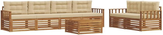 vidaXL Outdoor-Sofagarnitur aus Akazienholz mit Kissen, 7-teiliges Set in Natur und Beige - Bild 1