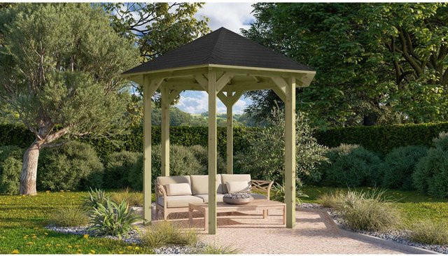 Karibu Pavillon Alicante Set mit Walmdach und Schindeln in Schwarz, B/T/H: 235 x 208 x 280 cm - Bild 1