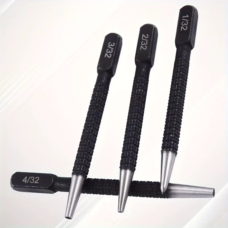 louCnloin 4er-Set Schnellarbeitsstahl-Nagelfixierer in Schwarz, manueller Locator und Punktstanzer für präzises Bohren, Set mit 1/32", 2/32", 3/32" und 4/32" - Bild 3