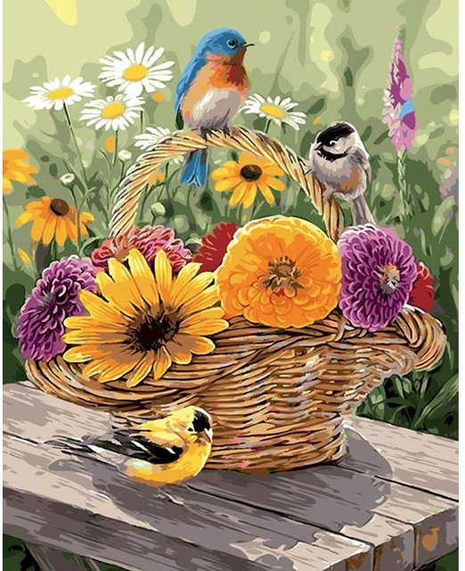 FIYO 5D Diamant Stickerei Set DIY Mosaik Malerei mit süßen Vögeln und Blumen in Orange, B x H: 20 x 30 cm - Bild 1
