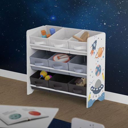 Joyz Kinderregal Weltraum-Motiv mit 9 Aufbewahrungsboxen Weiß, B/T/H: 62,5 x 29,5 x 60 cm